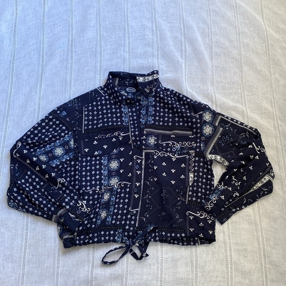 Scoop Retro Aesthetic Navy Patterned Women's Jacket. - Picture 6 of 14